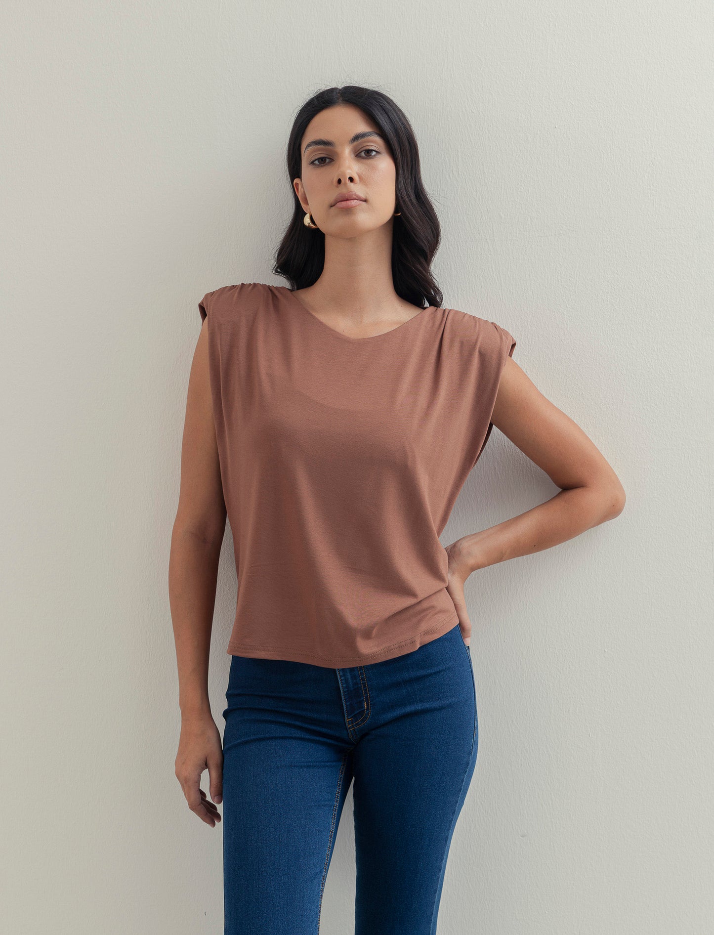 Tshirt smanicata con spalline - Marrone tabacco