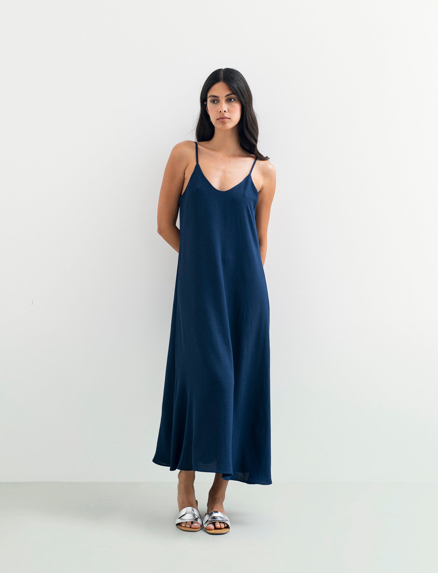 Vestito lungo con bretelline - Blu