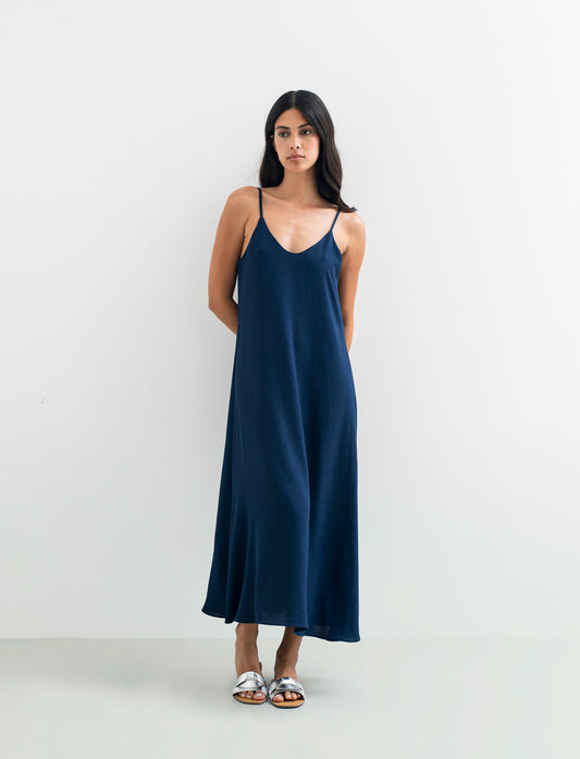 Vestito lungo con bretelline - Blu