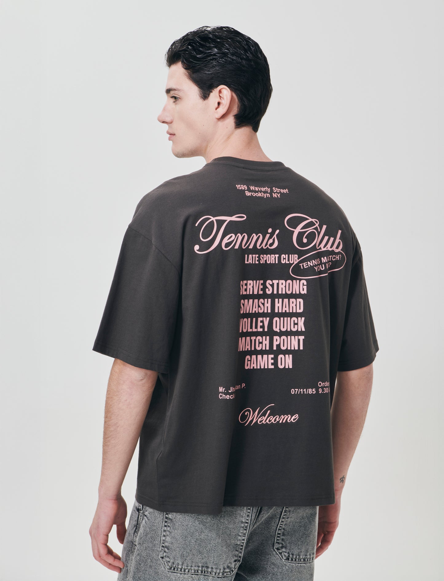 T-shirt girocollo con stampe e ricami - Grigio piombo