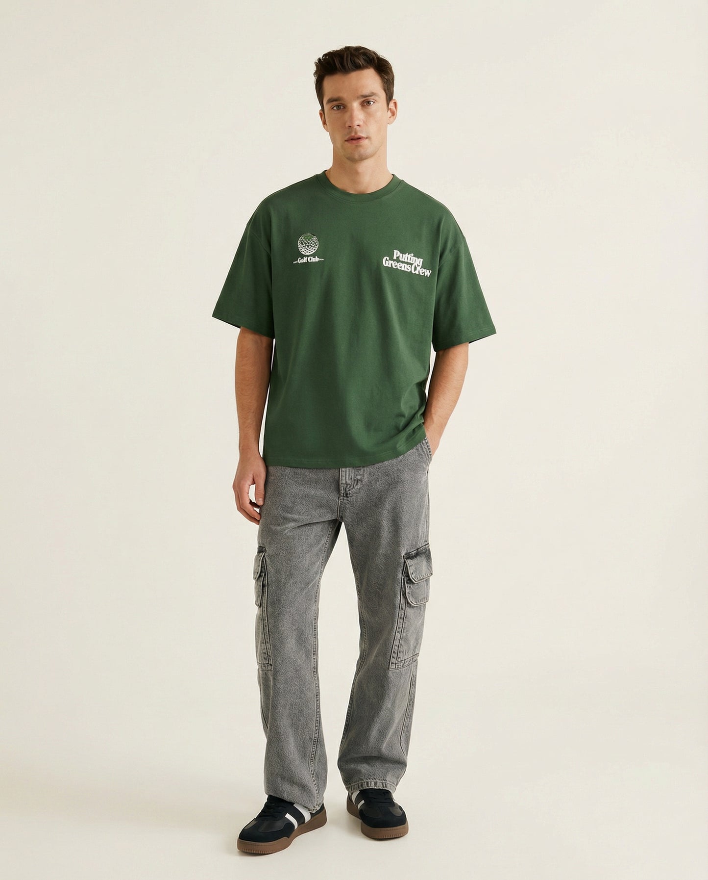 T-shirt girocollo con stampe e ricami - Verde