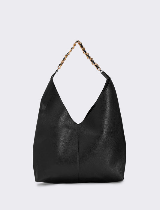 Borsa a sacca con catena elegante - Nero