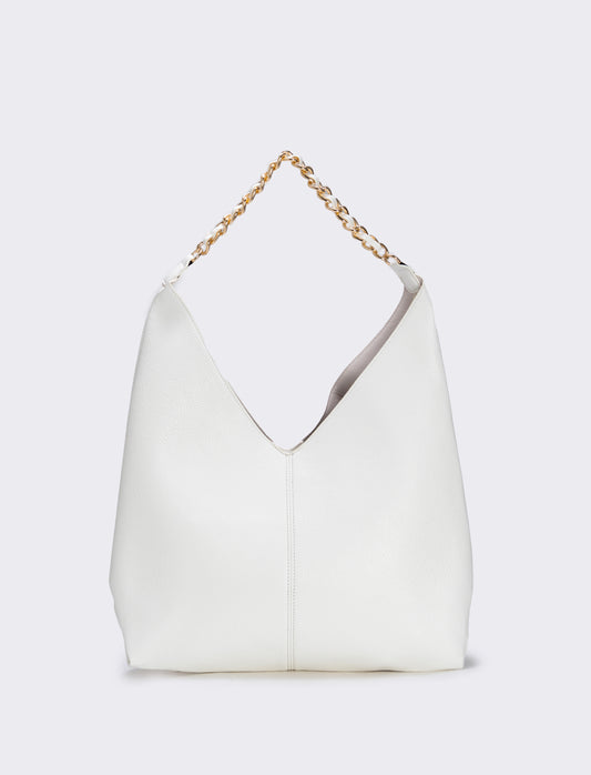 Borsa a sacca con catena elegante - Bianco