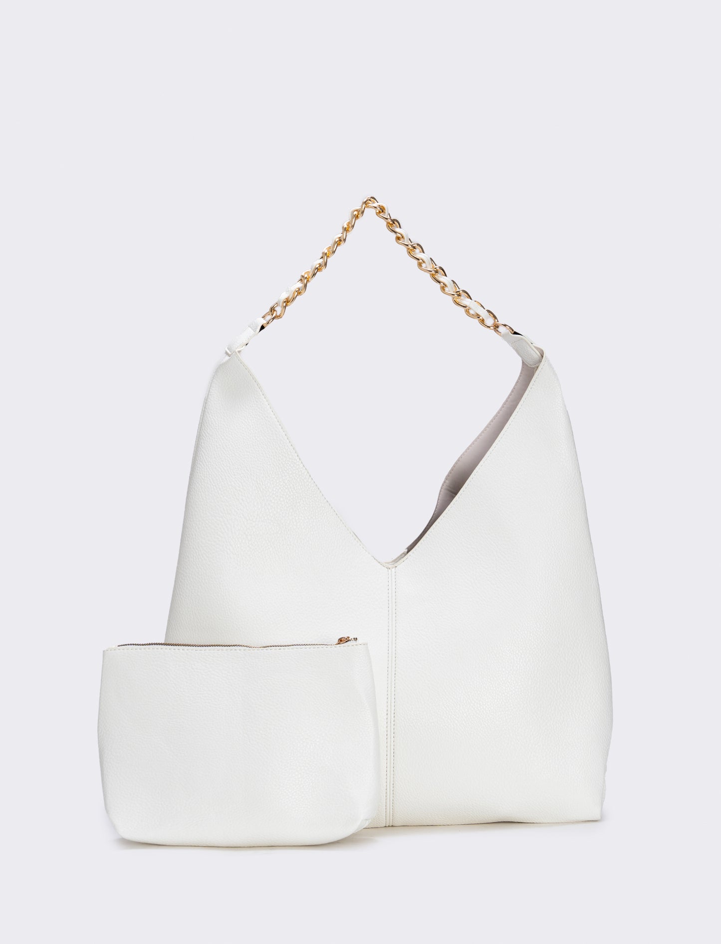 Borsa donna a sacca con catena - Bianco
