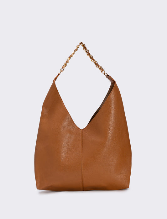 Borsa a sacca con catena elegante - Cuoio