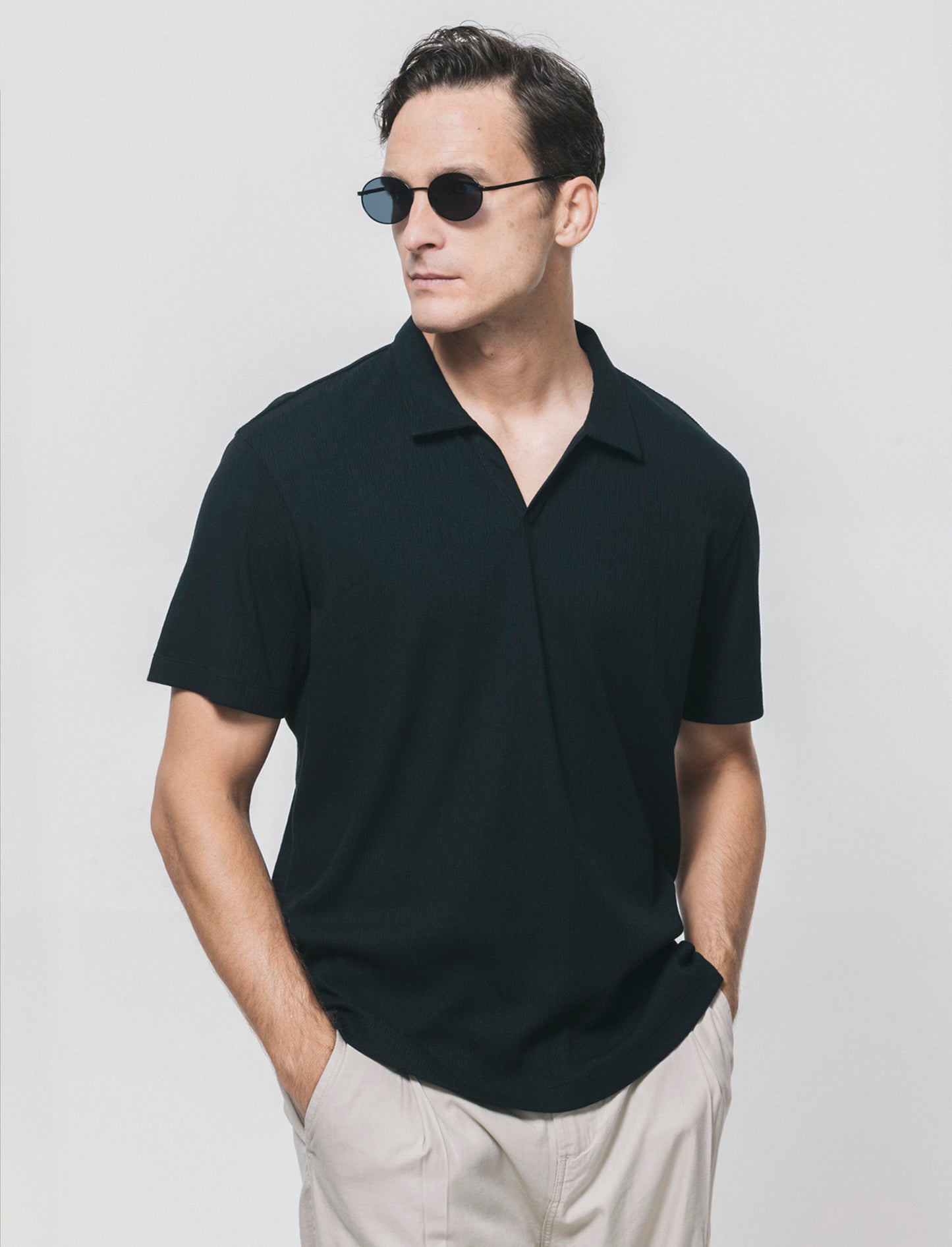 Polo Derby Effetto Maglia a Costine - Nero