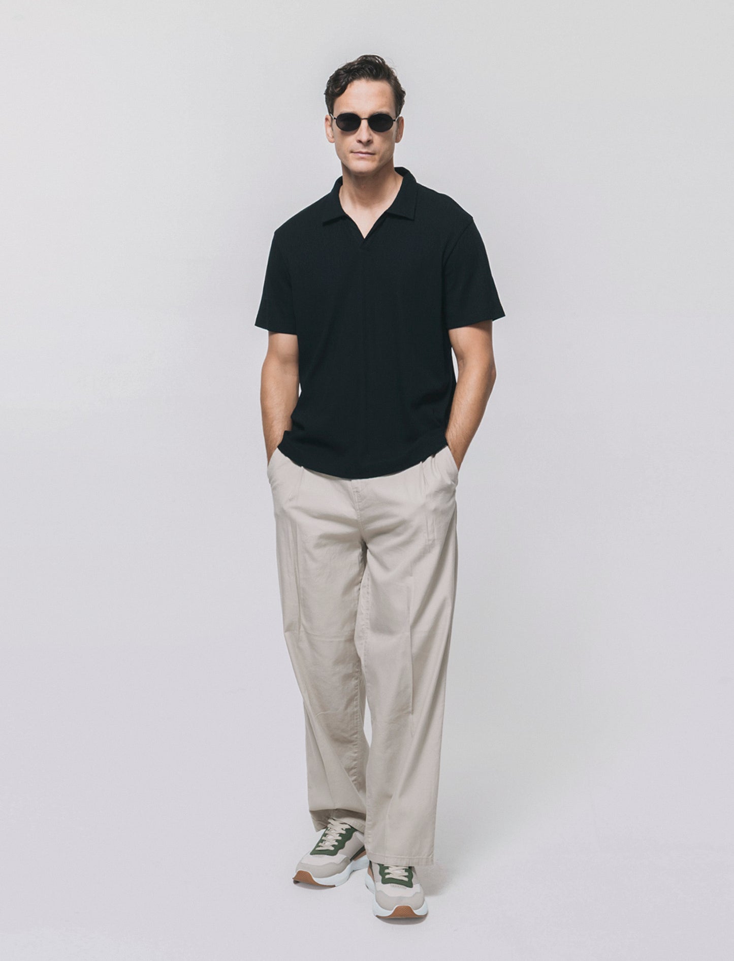 Polo Derby Effetto Maglia a Costine - Nero