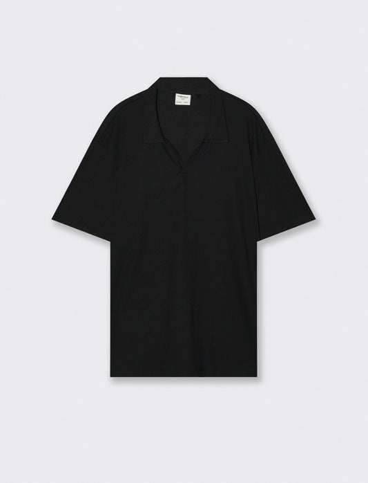 Polo Derby Effetto Maglia a Costine - Nero