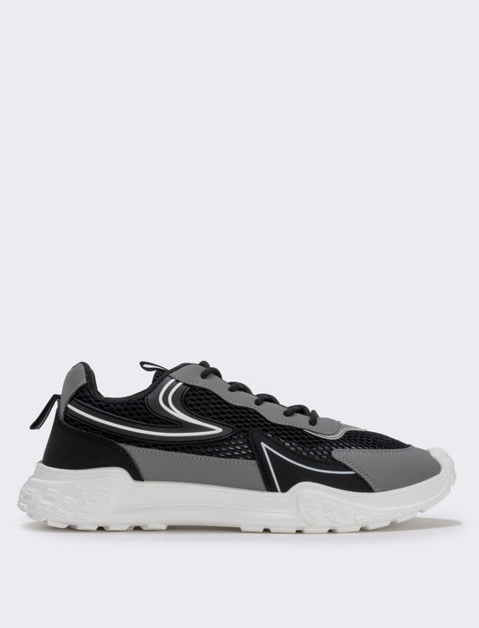 Sneakers da uomo in tessuto nero e track - Nero
