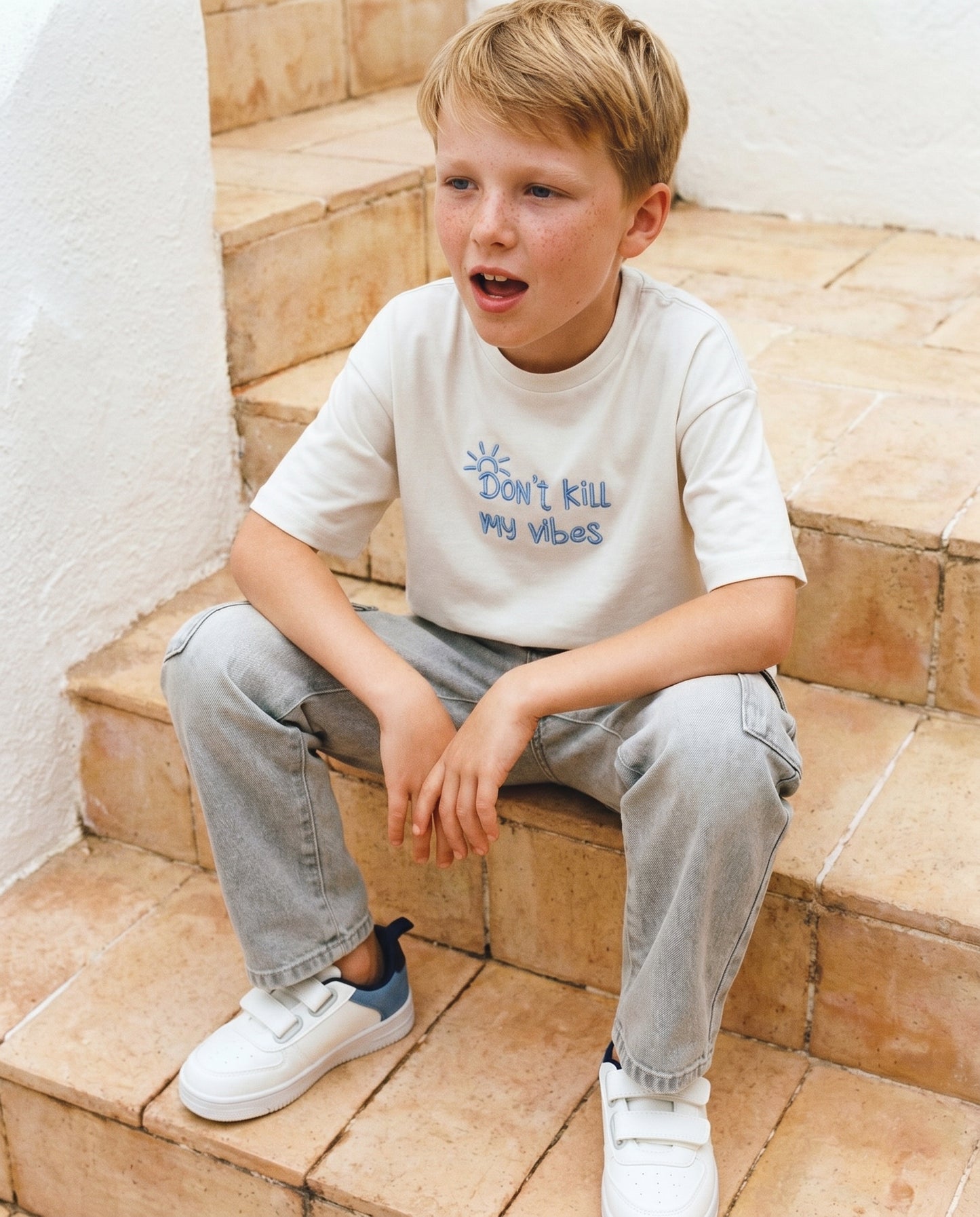 T-shirt mezza manica con ricamo casual - Bianco