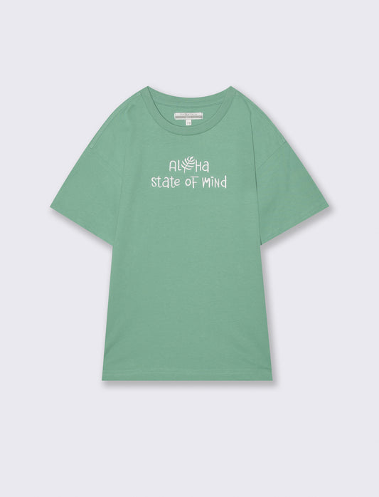 T-shirt mezza manica con ricamo casual - Verde mela
