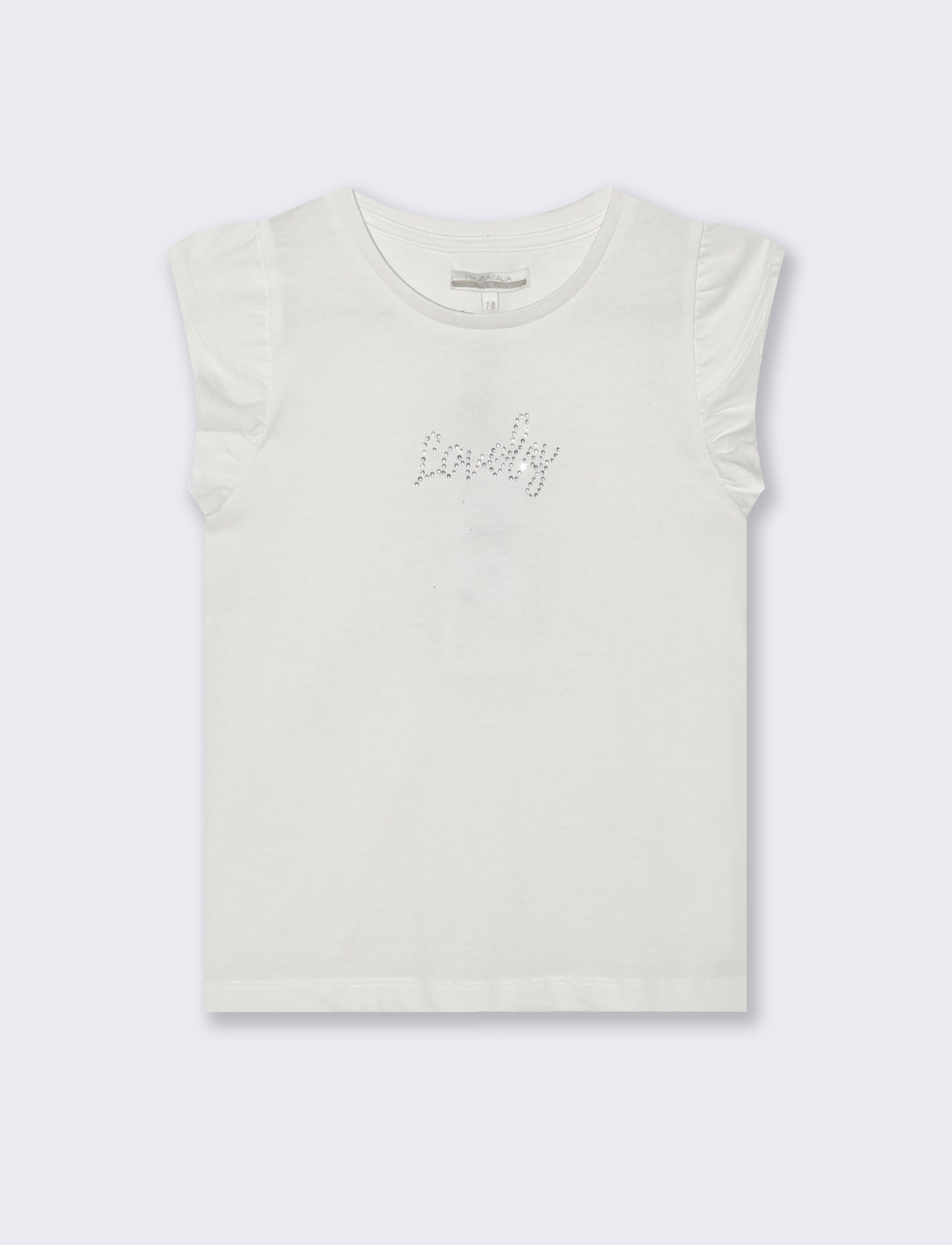 T-shirt con strass e manica volant - Bianco