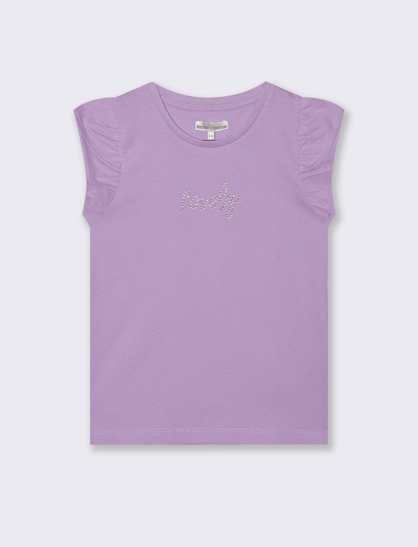 T-shirt con strass e manica volant - Lilla