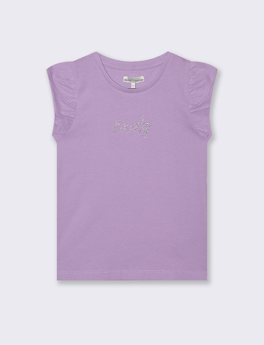T-shirt with rhinestones and ruffled sleeves - Purple
