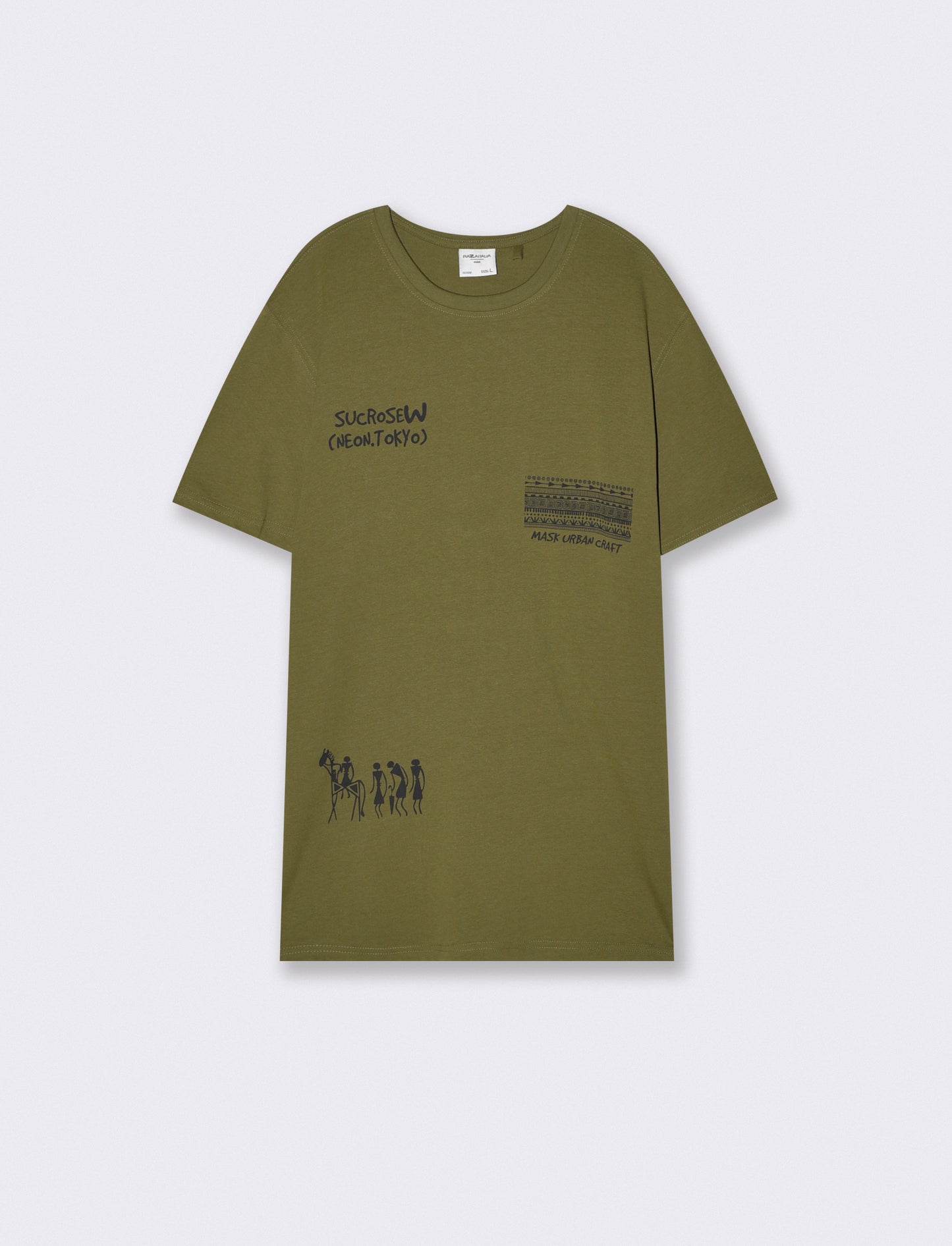 T-shirt girocollo regular fit con stampe - Verde oliva