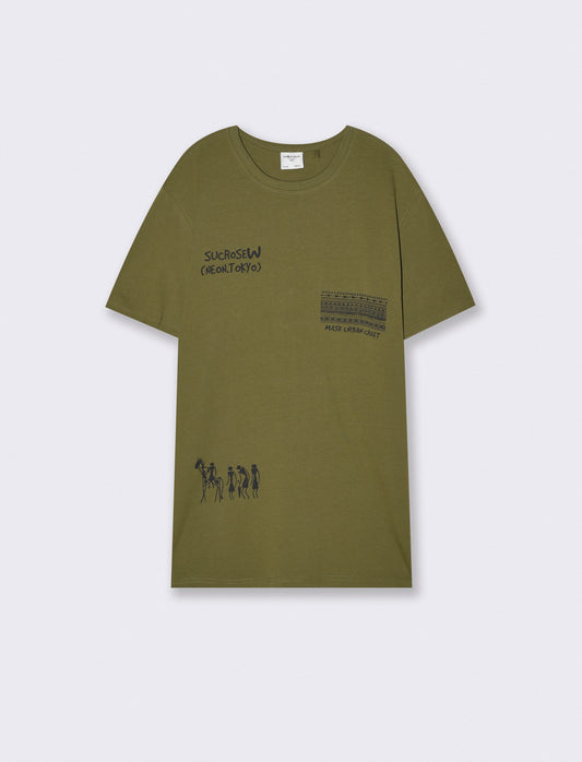 T-shirt girocollo regular fit con stampe - Verde oliva