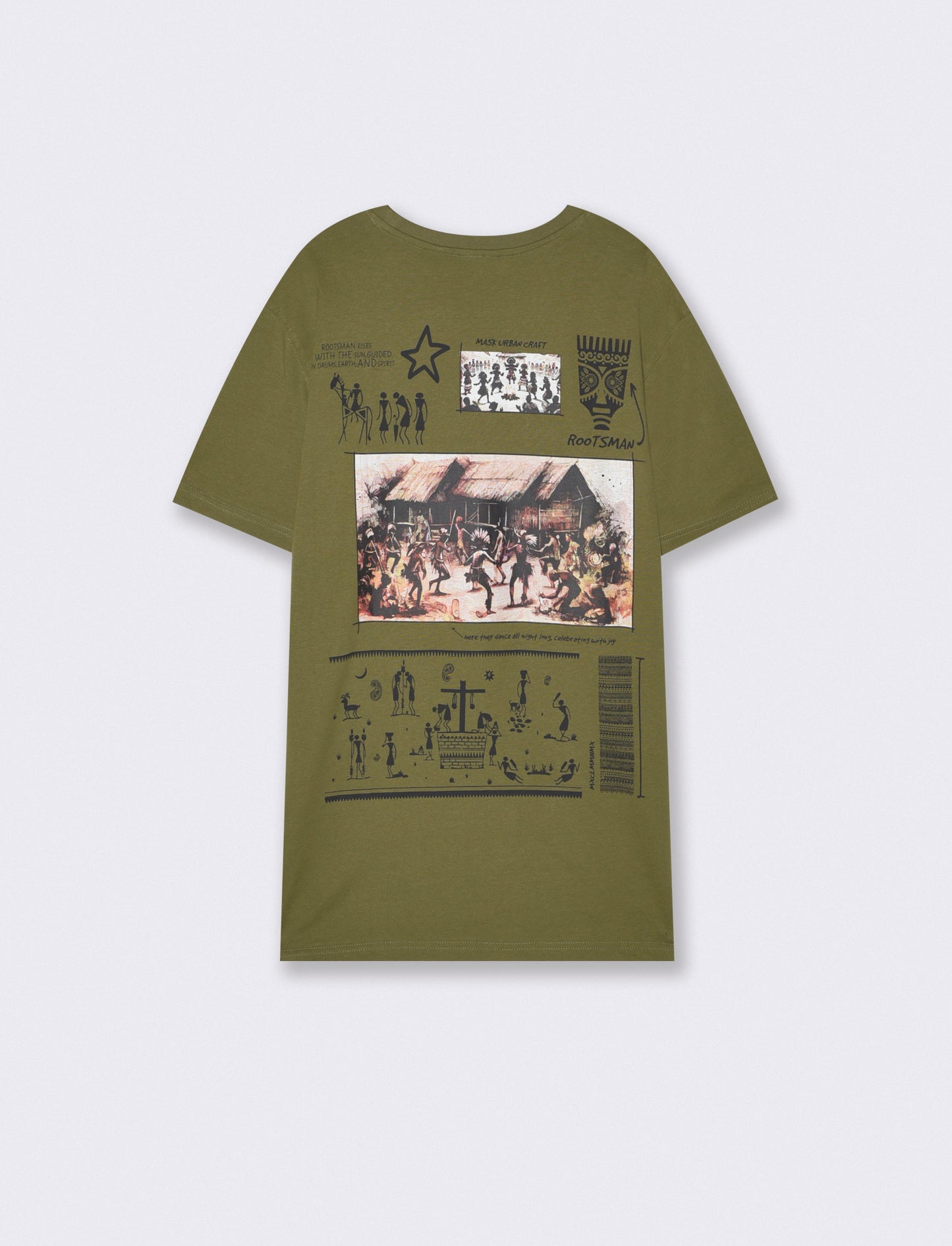 T-shirt girocollo regular fit con stampe - Verde oliva