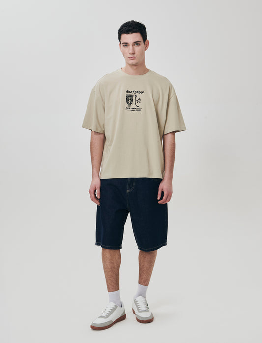 T-shirt con ricamo e stampa originale - Grigio stone