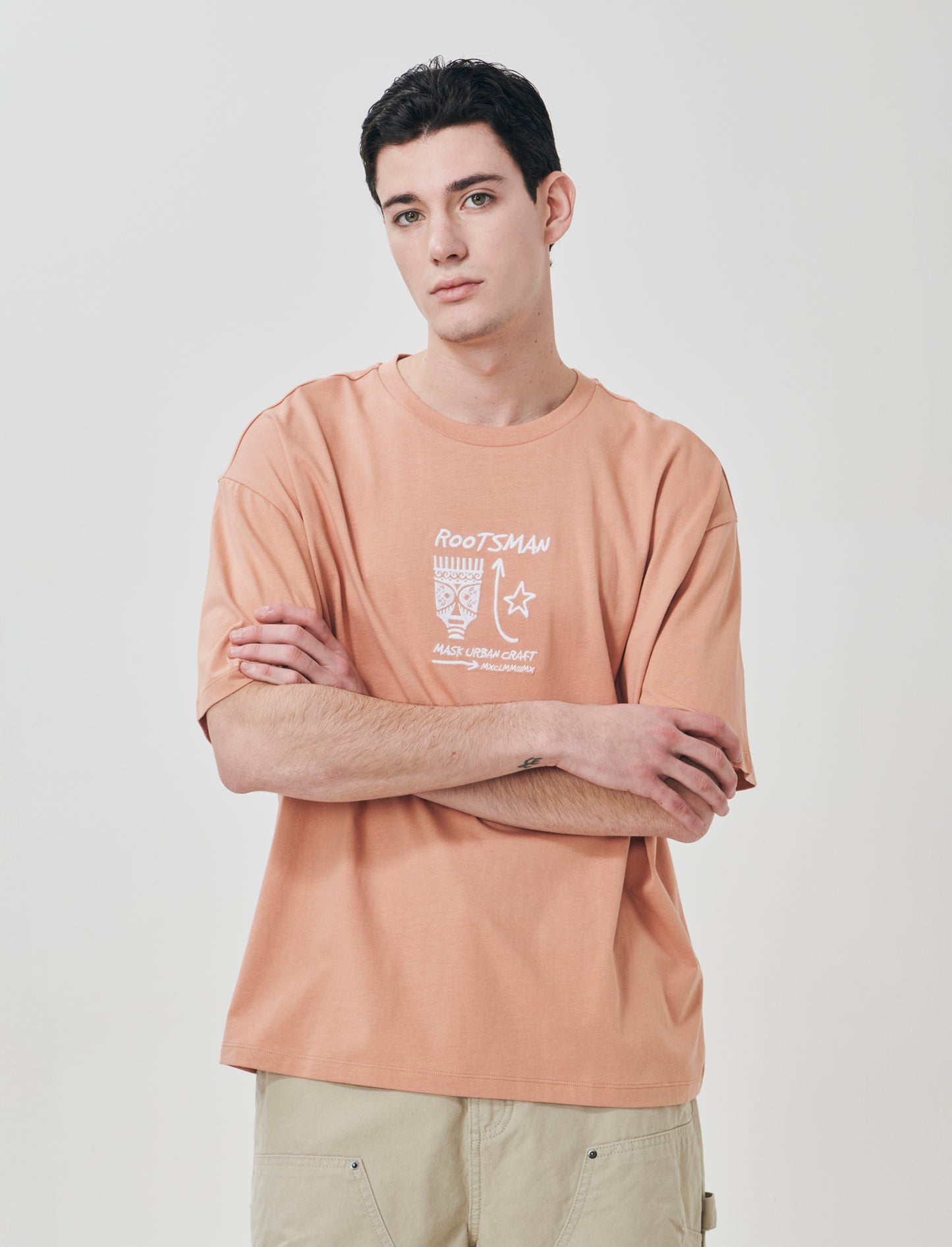 T-shirt con ricamo e stampa originale - Rosa salmone