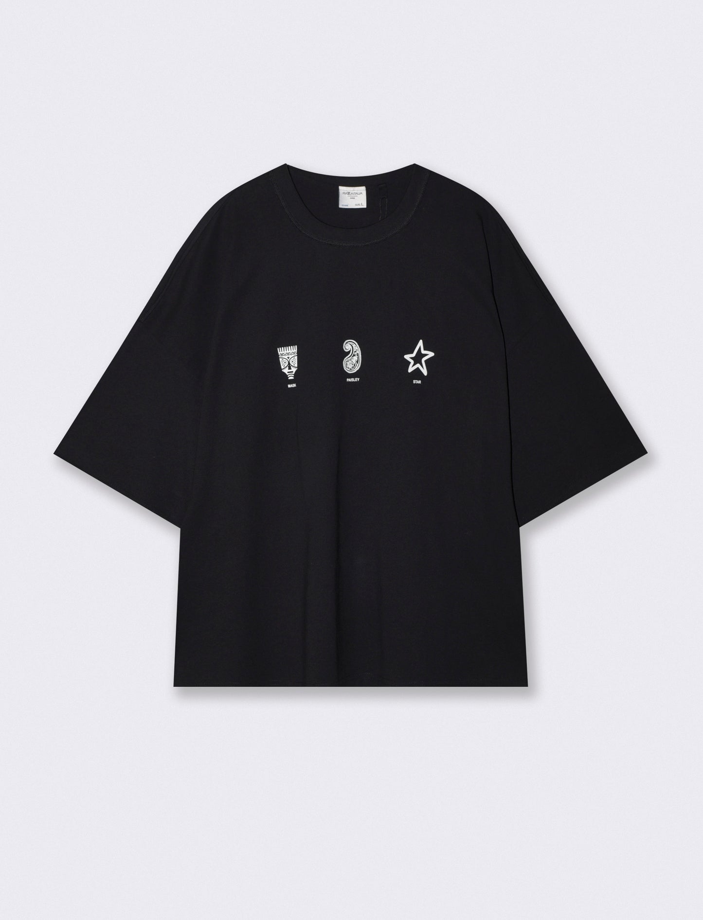 Boxy fit T-shirt with prints and embroidery - Black