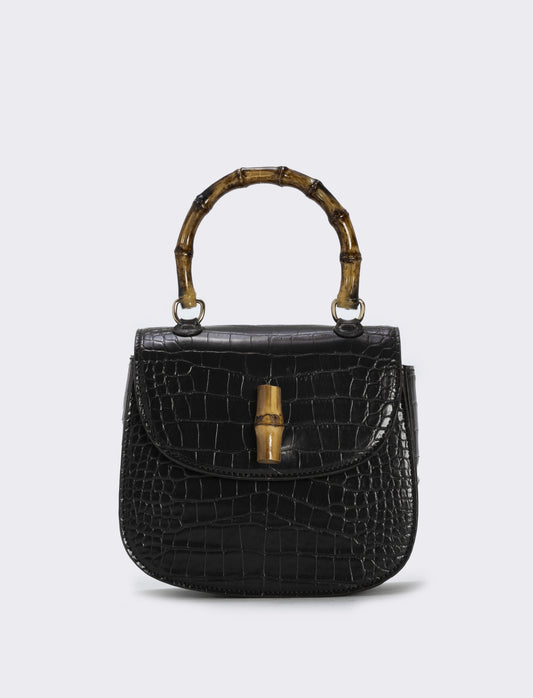 Borsa bamboo con stampa cocco elegante - Nero