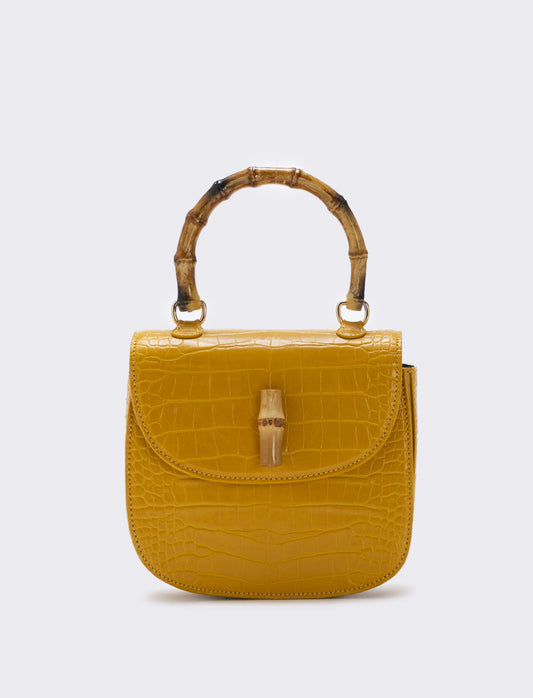 Borsa bamboo con stampa cocco elegante - Ocra