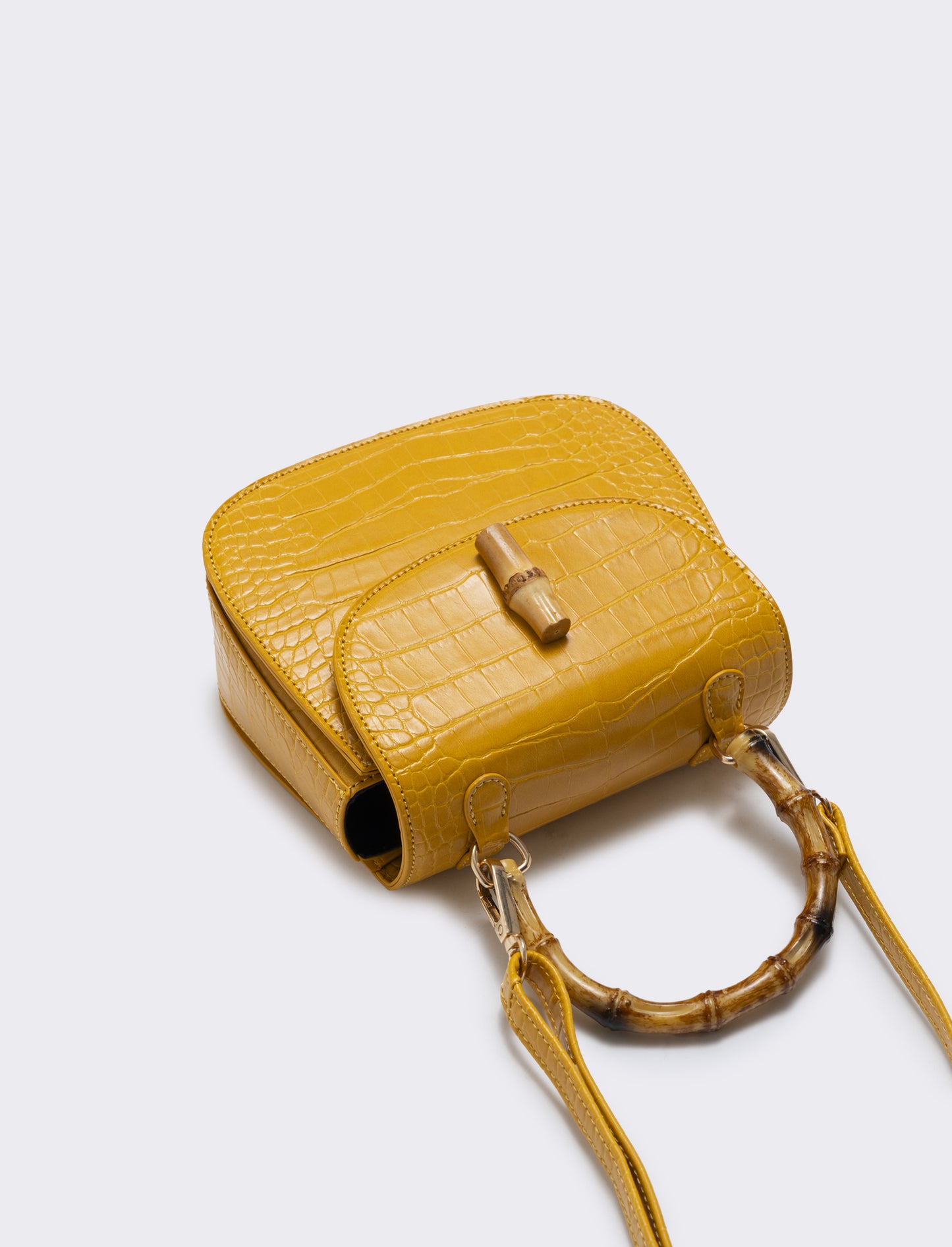 Borsa bamboo con stampa cocco elegante - Ocra