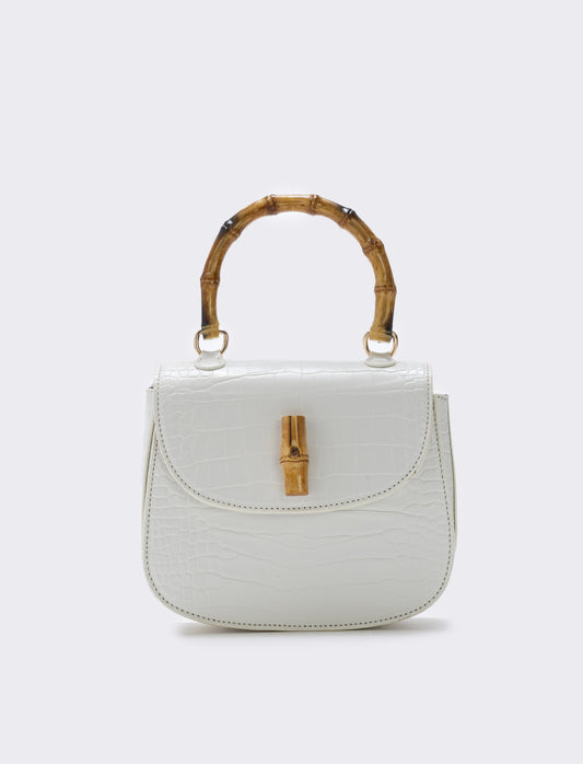 Borsa bamboo con stampa cocco elegante - Bianco panna