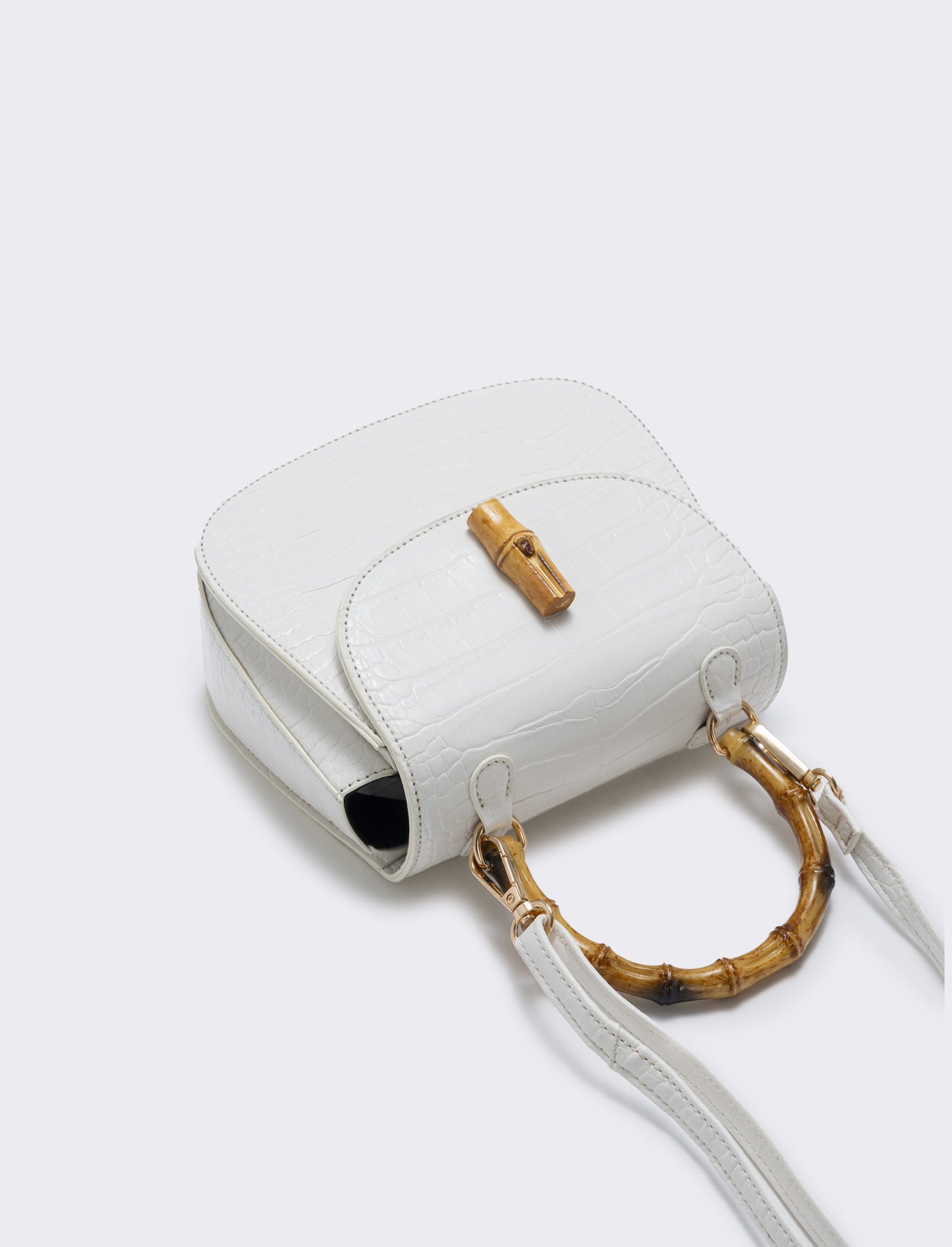 Borsa bamboo con stampa cocco elegante - Bianco panna