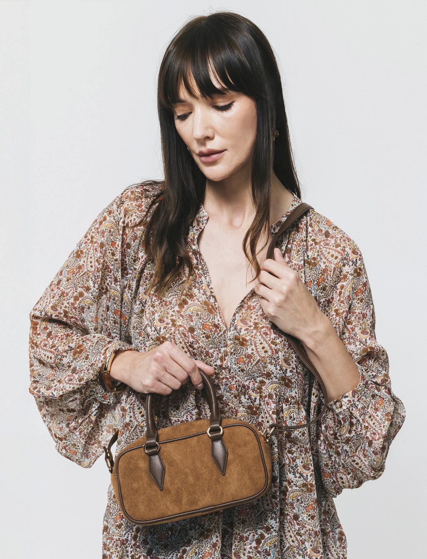 Bauletto rettangolare in suede elegante - Cuoio
