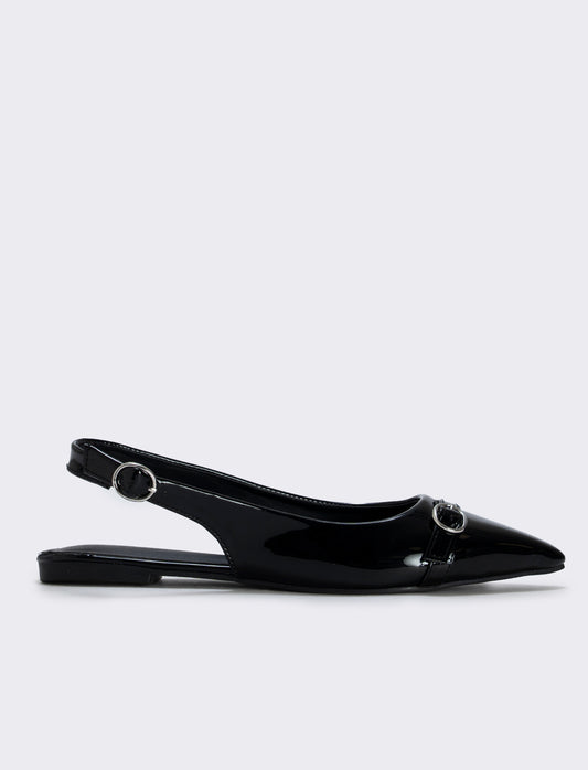Slingback in vernice nera con cinturino - Nero