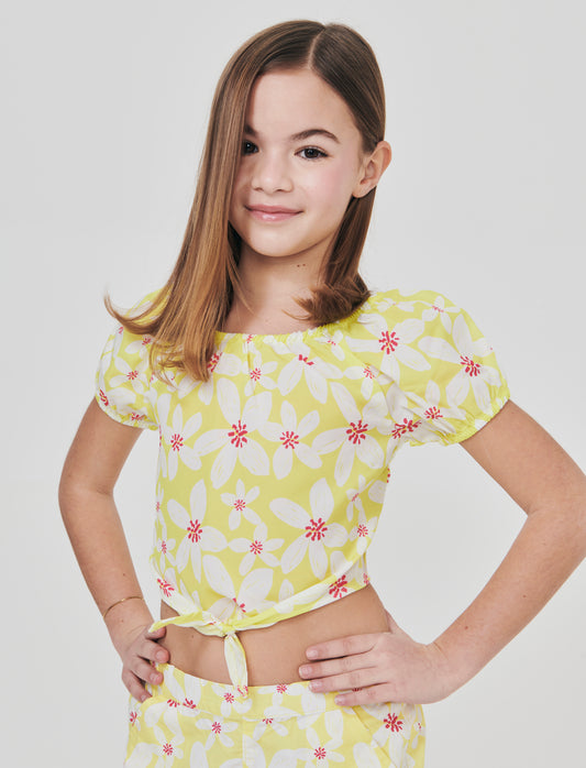 Top in crêpe con nodo decorativo - Giallo