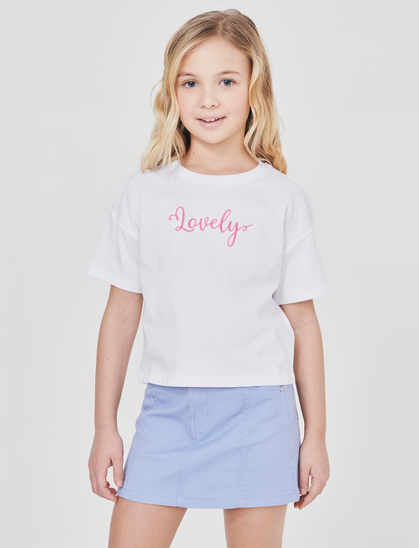 T-shirt mezza manica in cotone con ricamo - Bianco