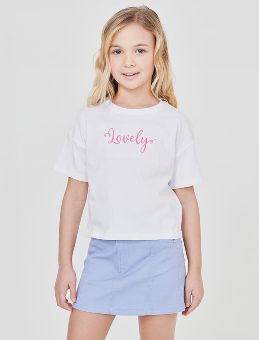 Cotton short sleeve T-shirt with embroidery - White