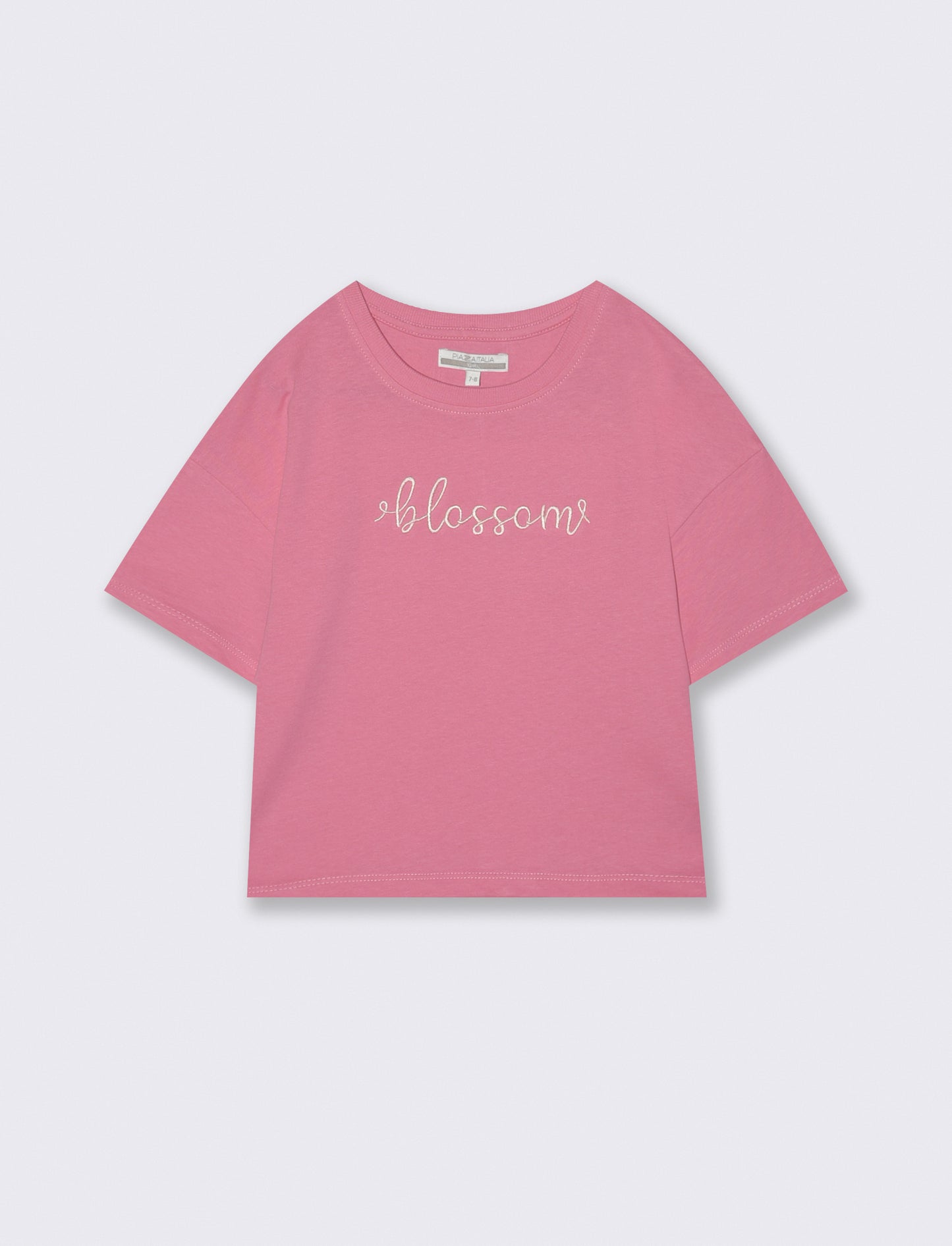 T-shirt mezza manica in cotone con ricamo - Rosa big bubble