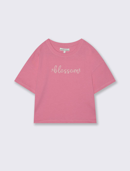 Cotton short sleeve T-shirt with embroidery - Pink