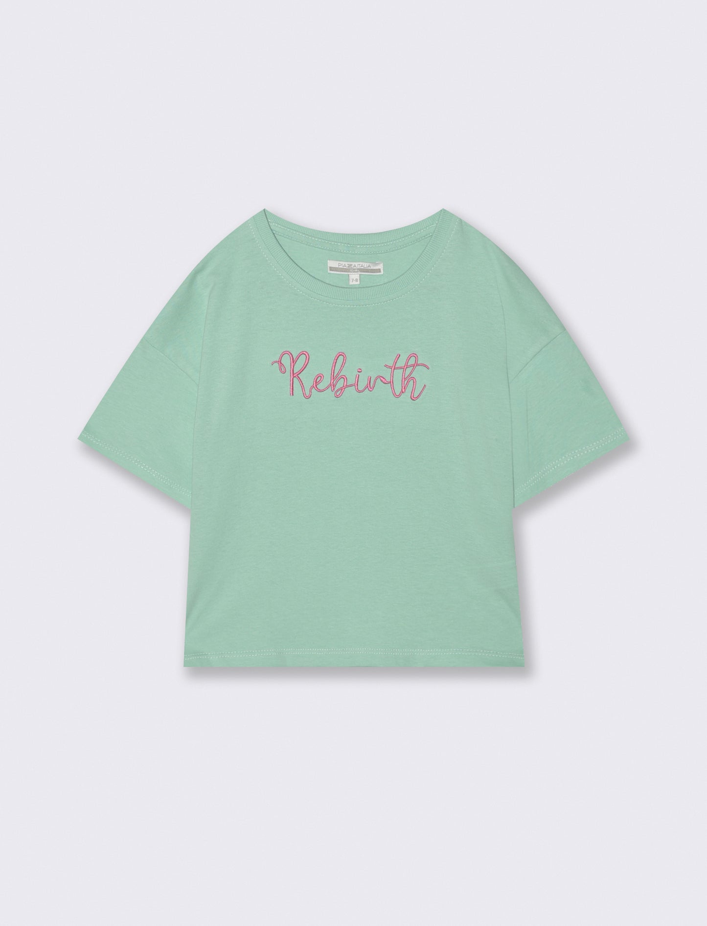 T-shirt mezza manica in cotone con ricamo - Verde acqua