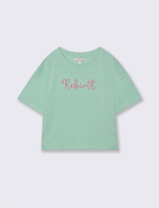 Cotton short sleeve T-shirt with embroidery - Green