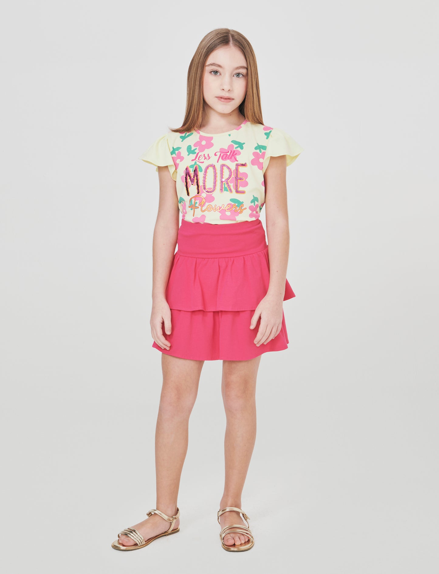 Cotton ruffled girl dress - Fuxia