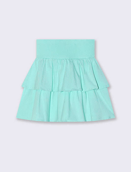 Gonna da bambina in cotone con balze - Verde acqua