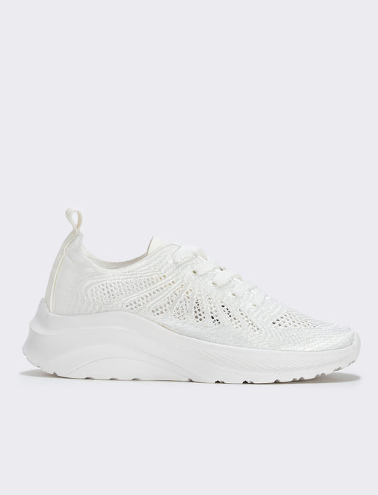 Sneakers in tessuto effetto ricamato - Bianco