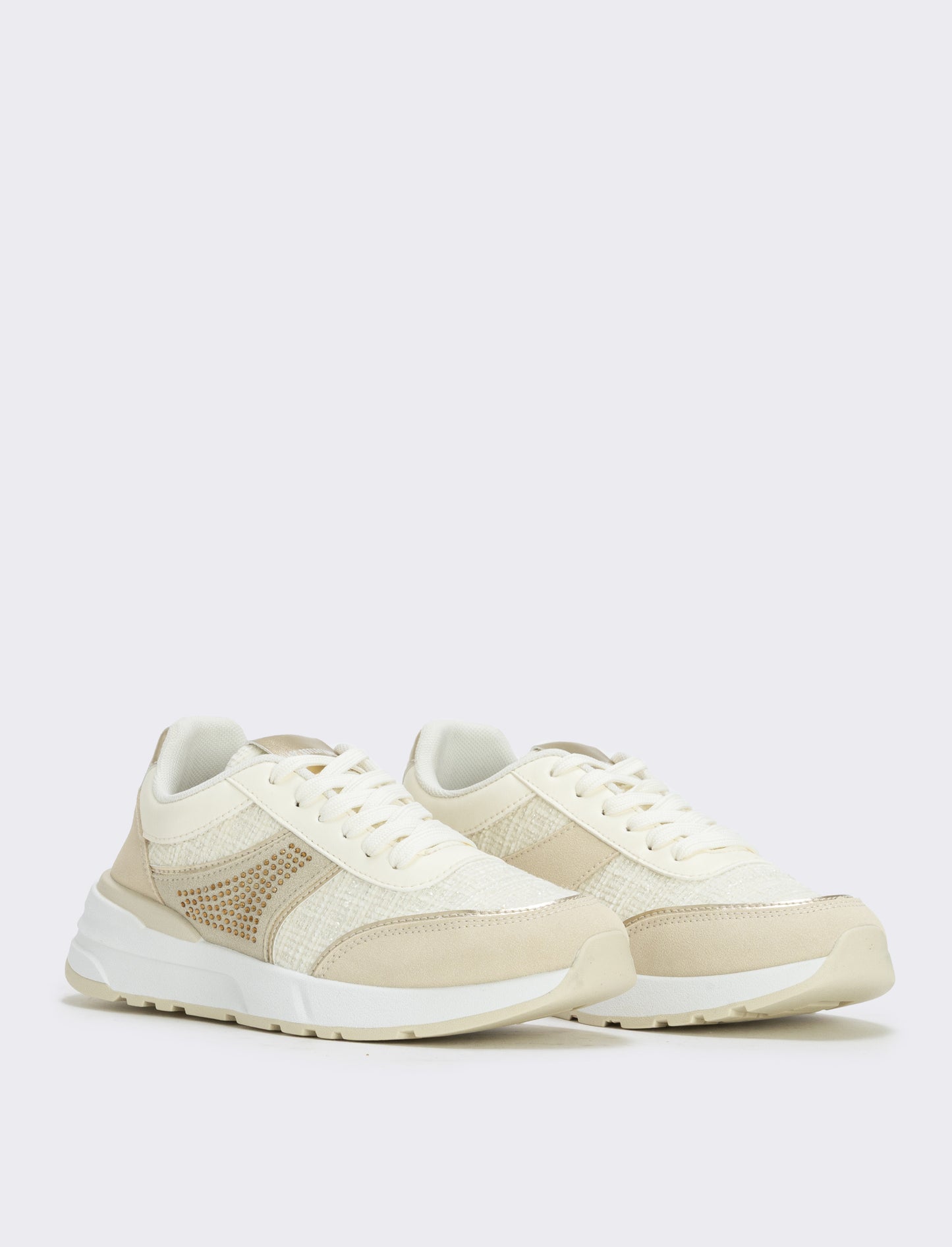 Sneakers da in tweed e strass - Beige