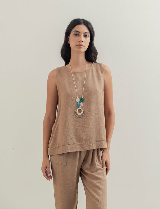 Top con collana - Cammello