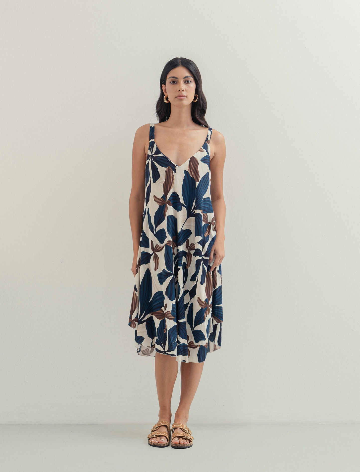 Vestito in viscosa stampato con bretelline - Blu