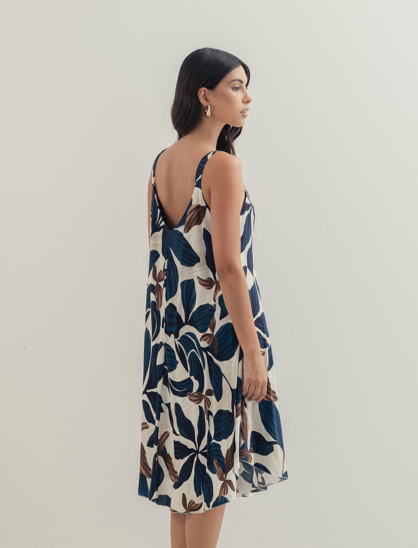 Vestito in viscosa stampato con bretelline - Blu