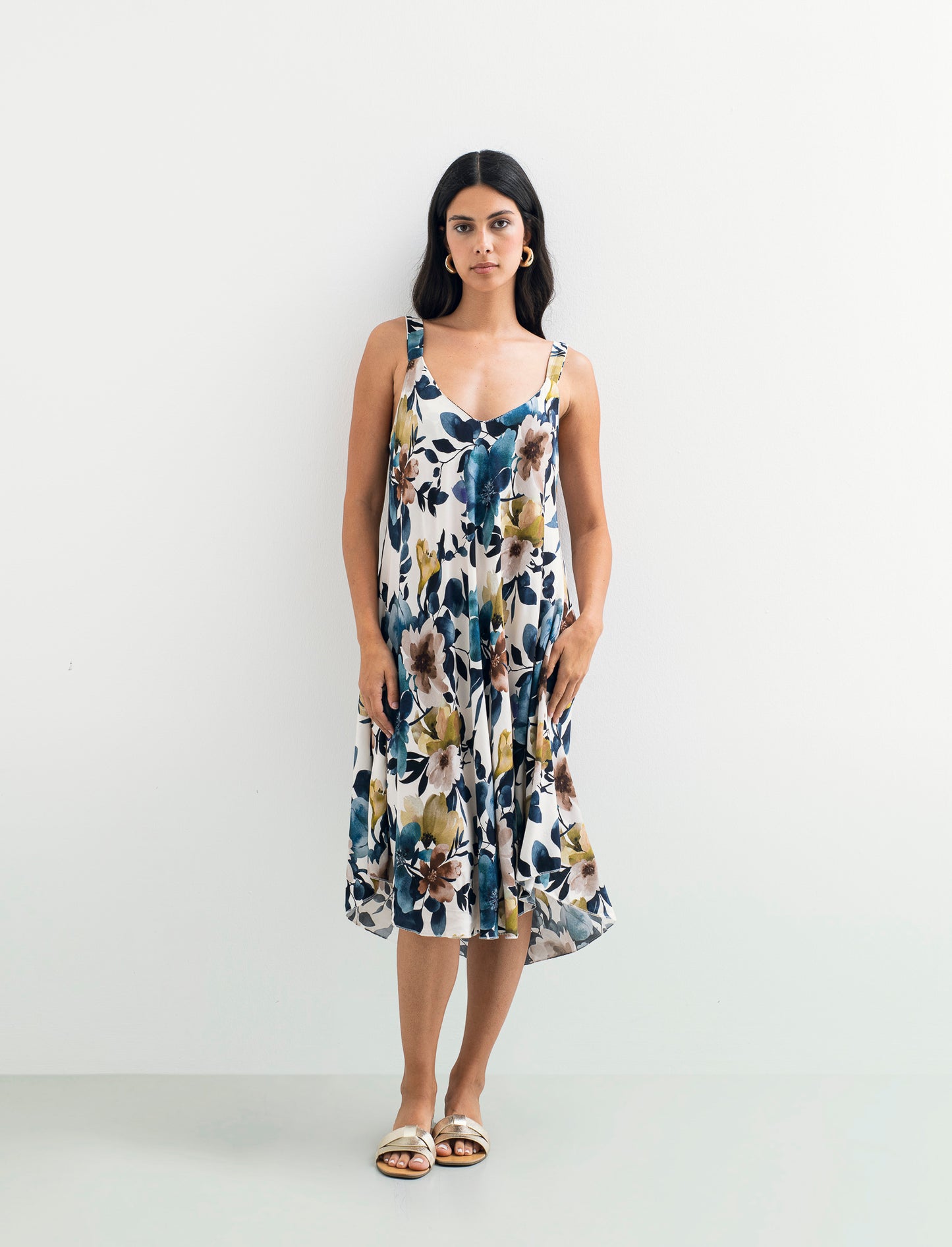 Vestito stampato con bretelline - Blu