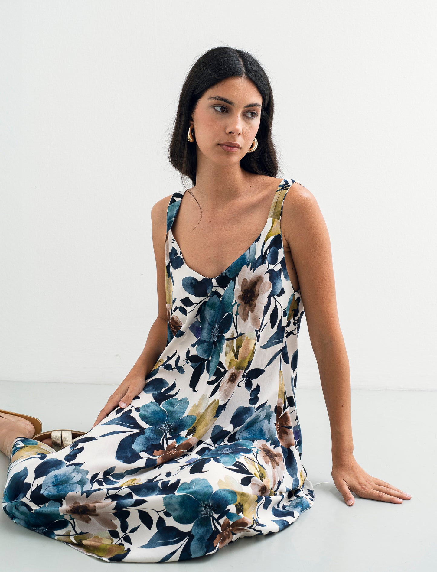 Vestito stampato con bretelline - Blu