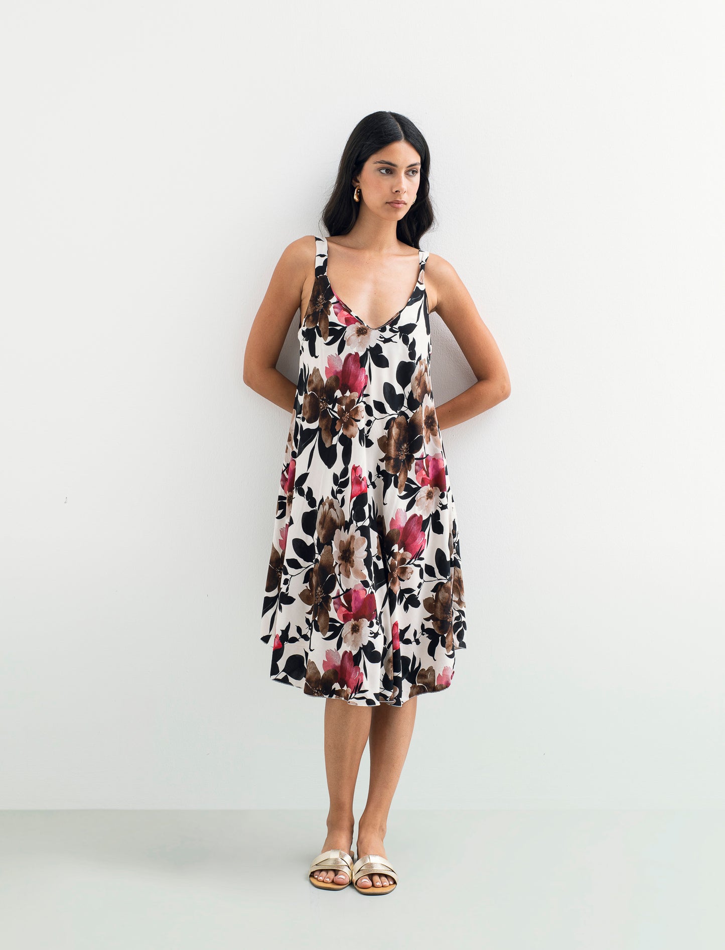 Vestito stampato con bretelline - Nero