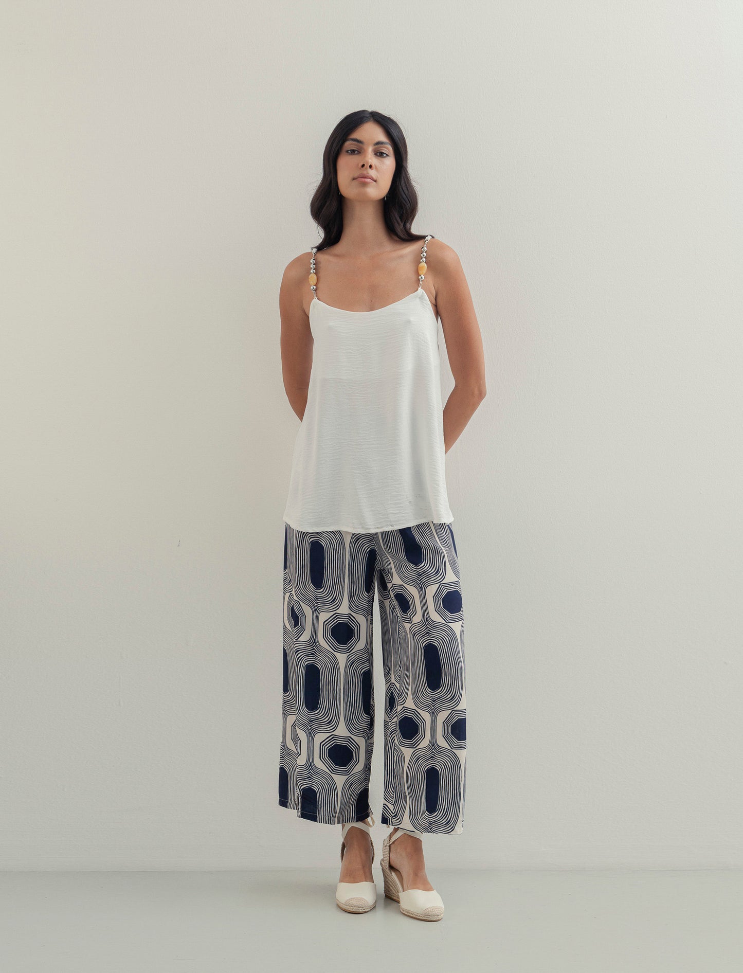 Pantalone largo stampato in viscosa - Blu