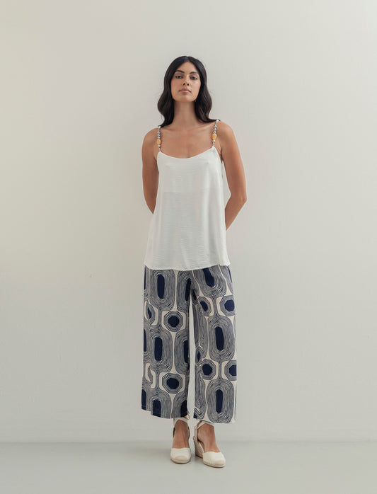 Pantalone largo stampato in viscosa - Blu